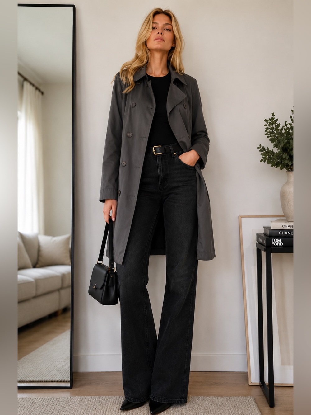 Zara Charcoal Gray Lightweight Double Breasted Trench Coat XS
